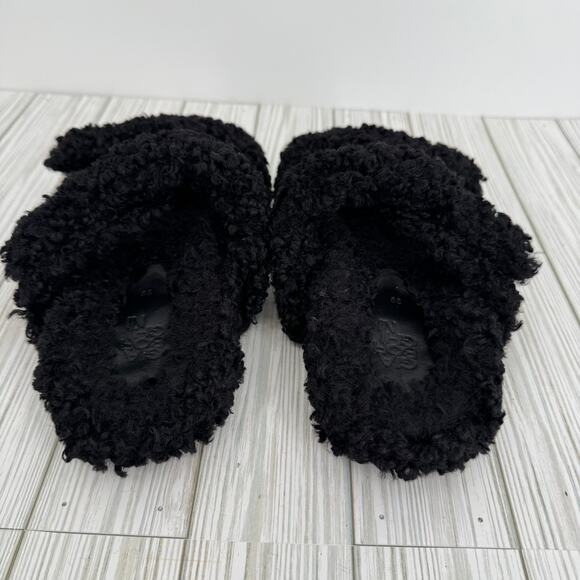 Gia Borghini Eco sandals 39 faux shearling double strap hook loop slip on flat - Picture 8 of 11